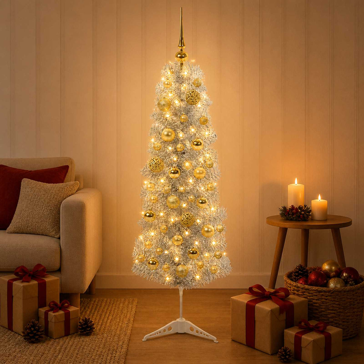Umjetno usko božićno drvce s kuglicom 150 cm 150 LED lampica