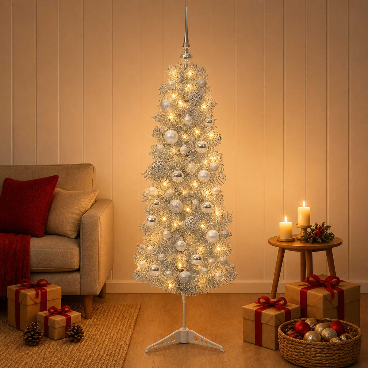 Umjetno usko božićno drvce s kuglicom 150 cm 150 LED lampica