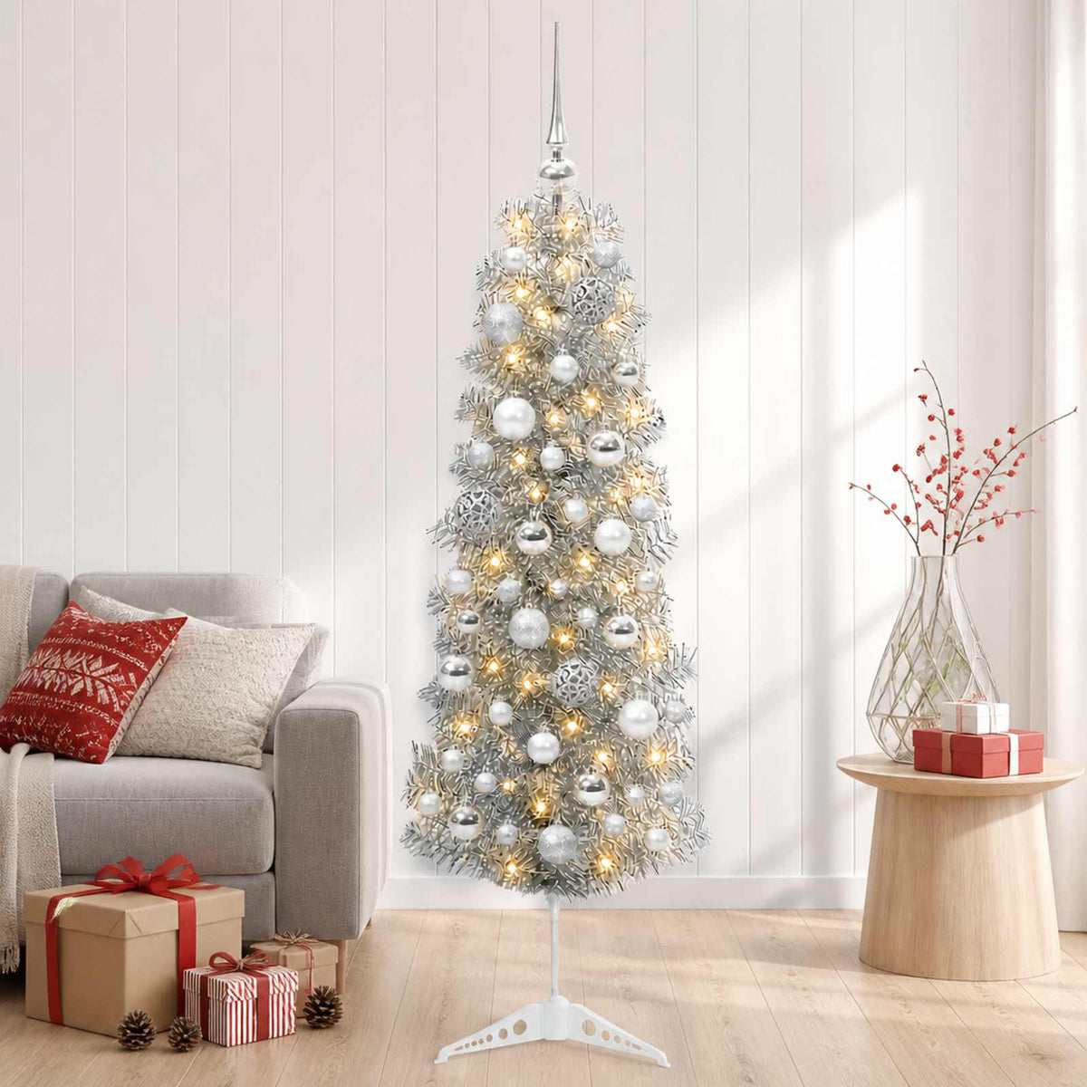 Umjetno usko božićno drvce s kuglicom 150 cm 150 LED lampica