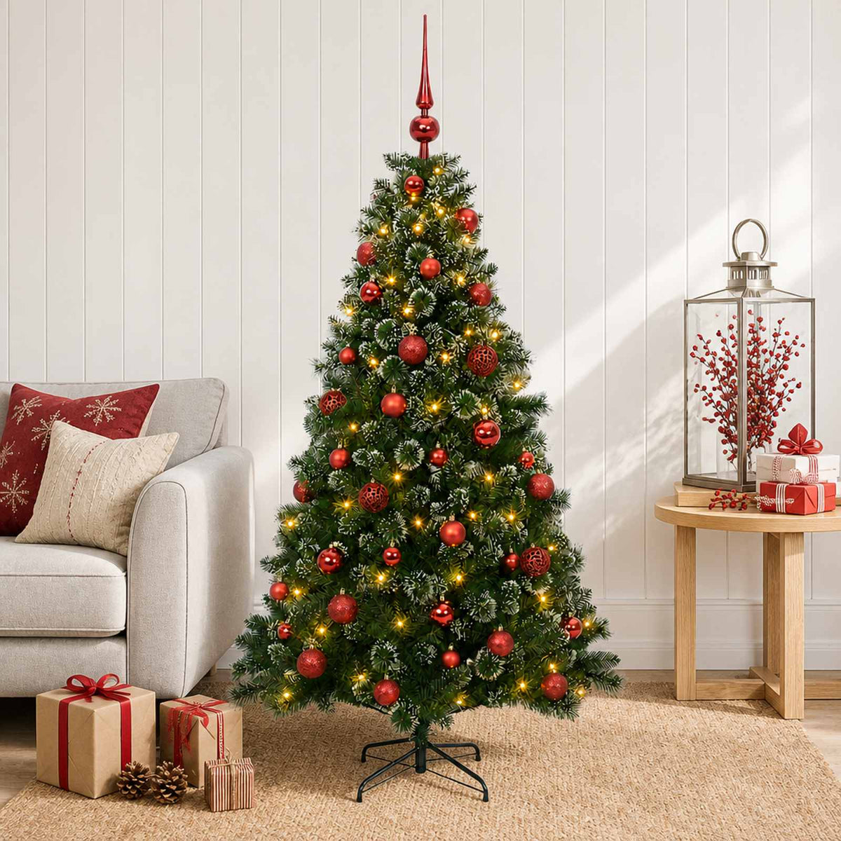 Umjetno božićno drvce s kuglicama 120 cm 150 LED lampica