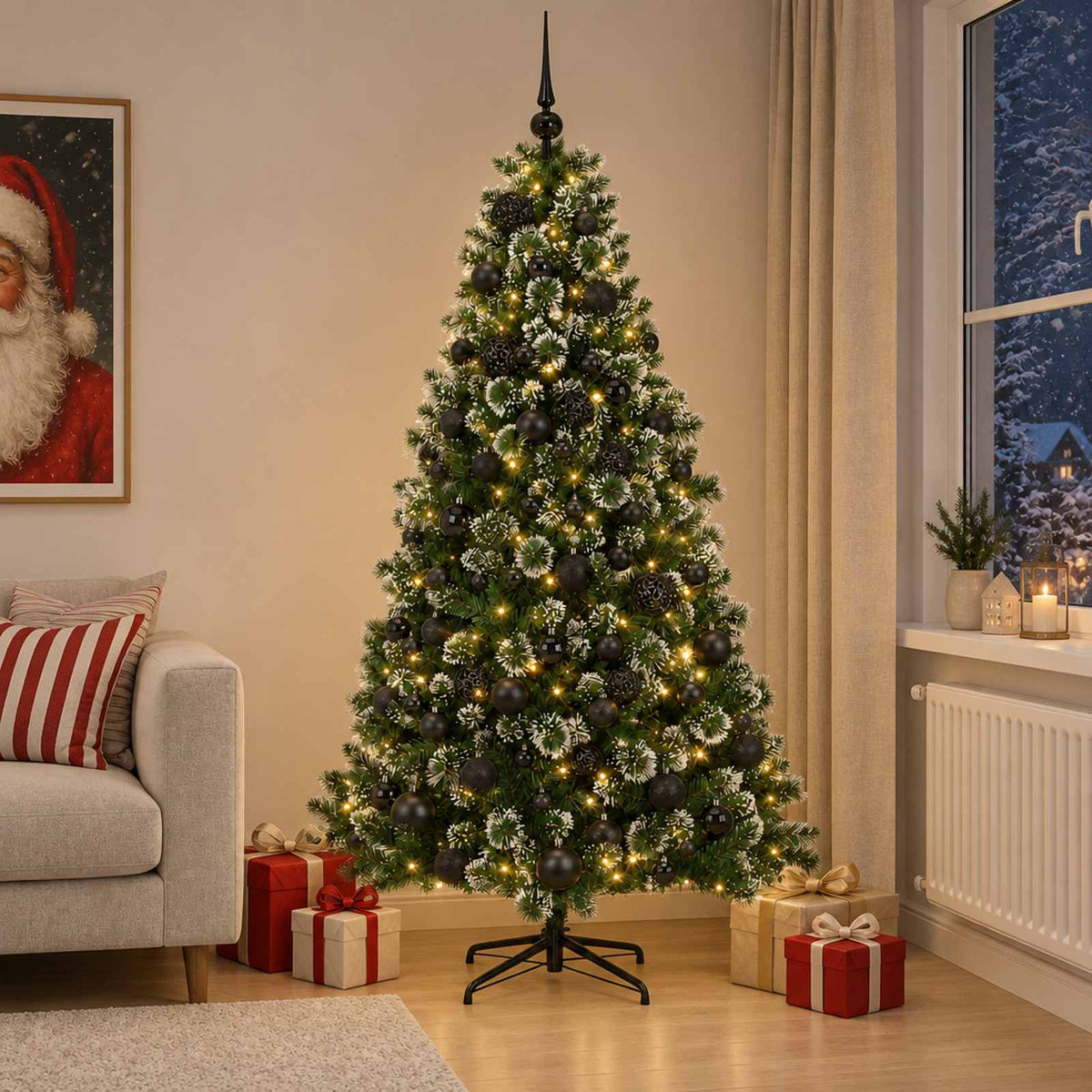 Umjetno božićno drvce s kuglicama 180 cm 300 LED lampica