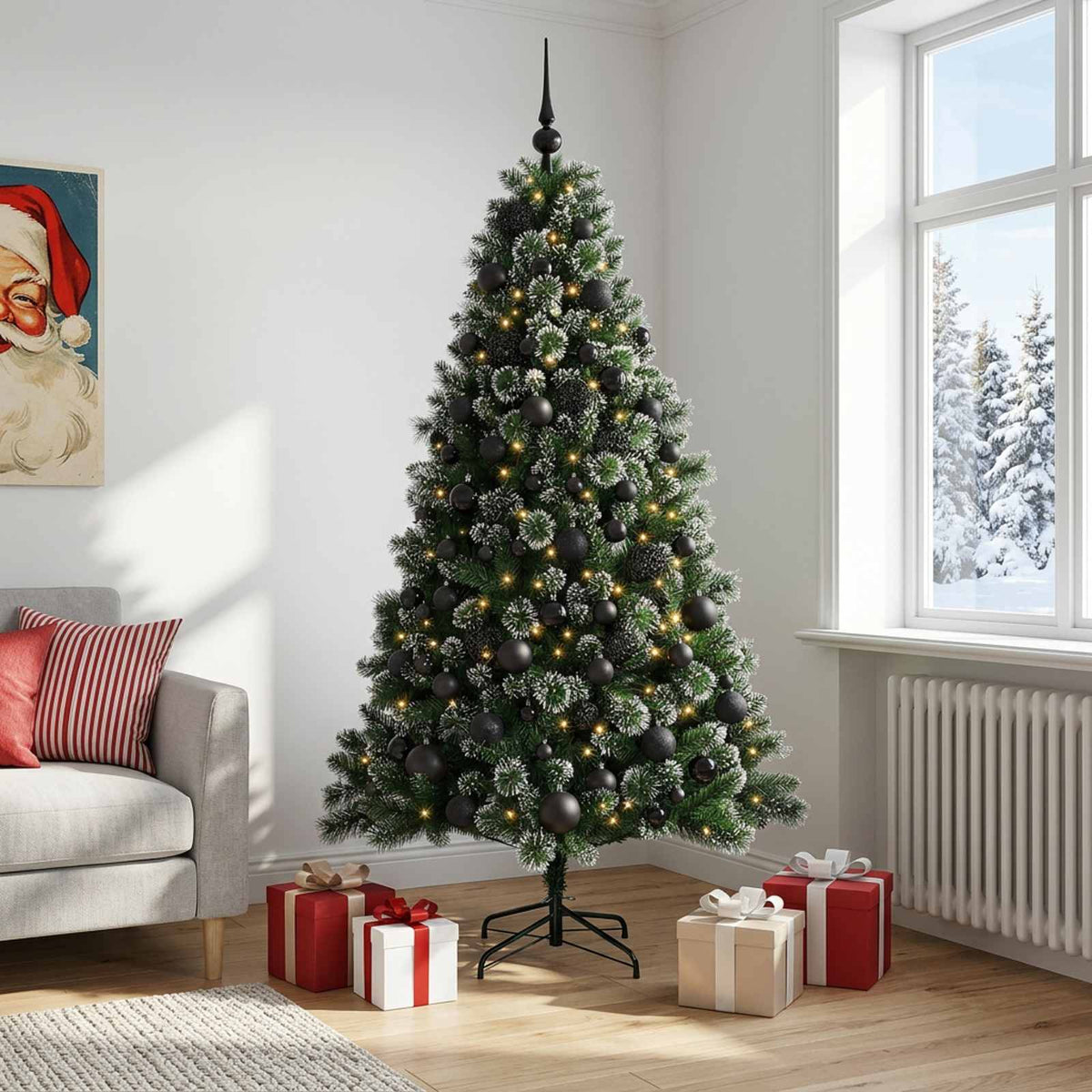 Umjetno božićno drvce s kuglicama 210 cm 300 LED lampica