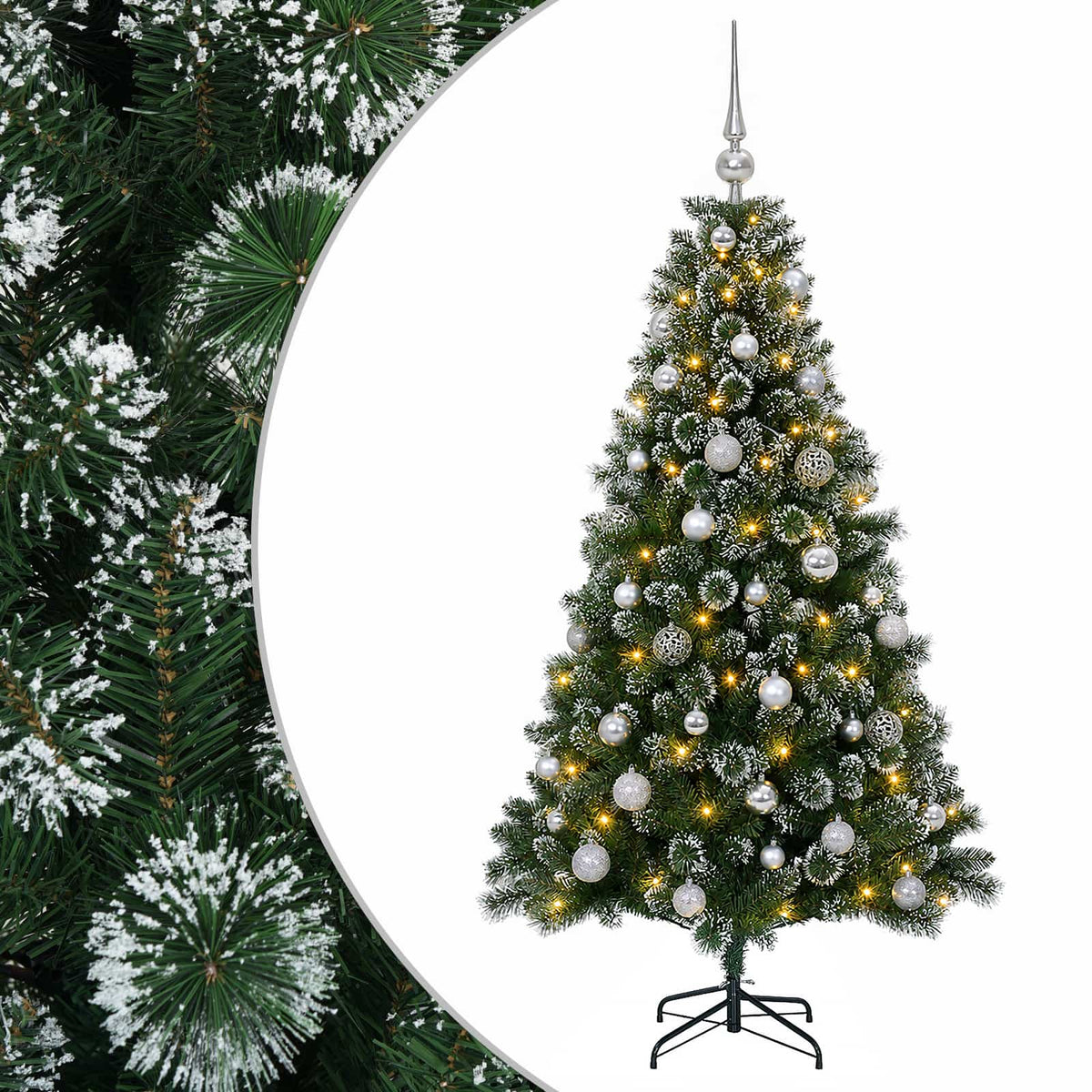 Umjetno božićno drvce s kuglicama 120 cm 150 LED lampica