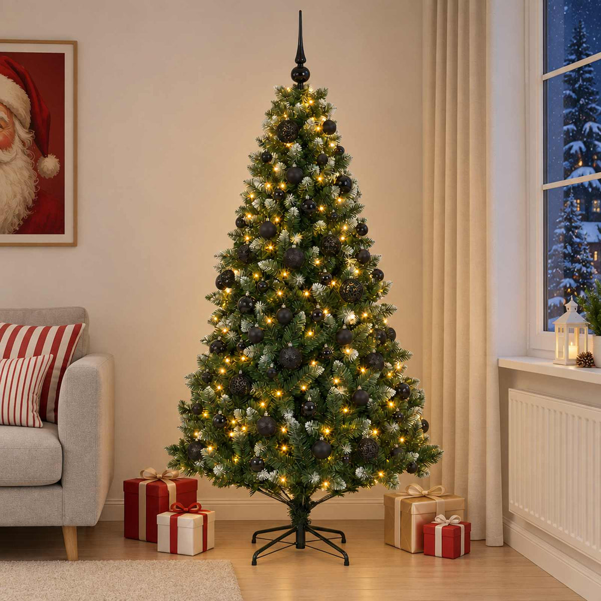 Umjetno božićno drvce s kuglicama 210 cm 300 LED lampica