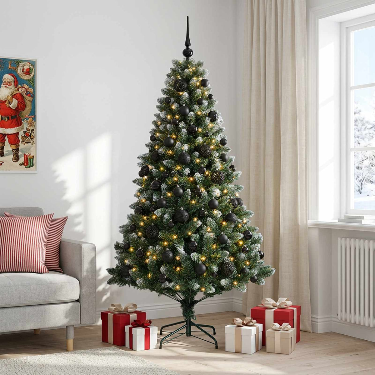 Umjetno božićno drvce s kuglicama 210 cm 300 LED lampica
