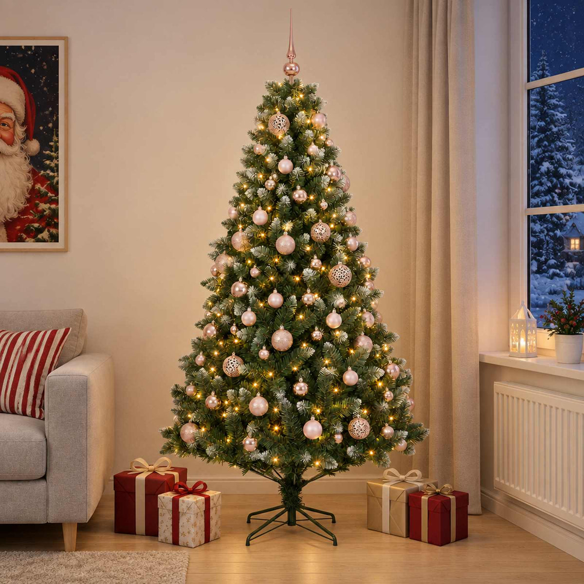 Umjetno božićno drvce s kuglicama 180 cm 300 LED lampica