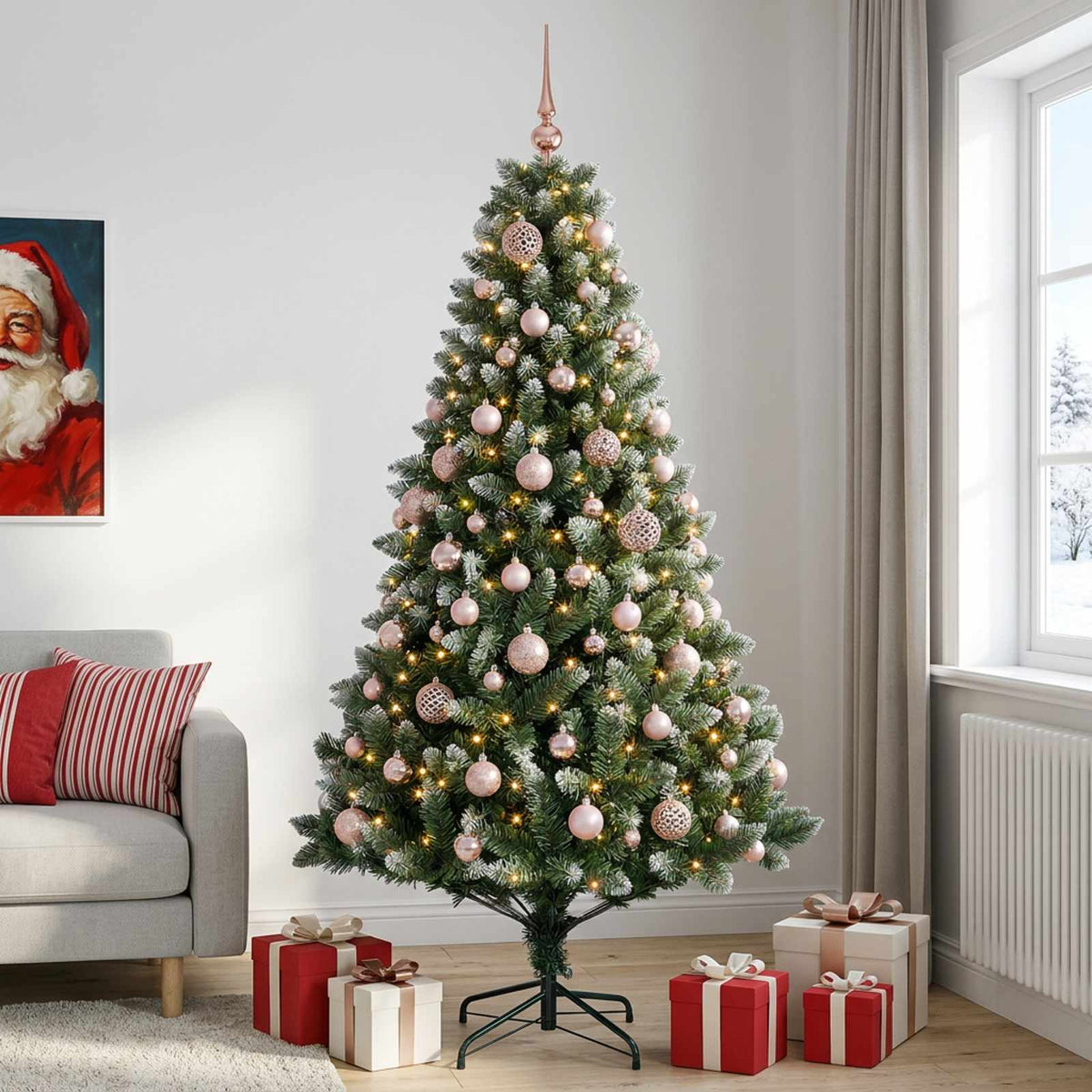 Umjetno božićno drvce s kuglicama 180 cm 300 LED lampica