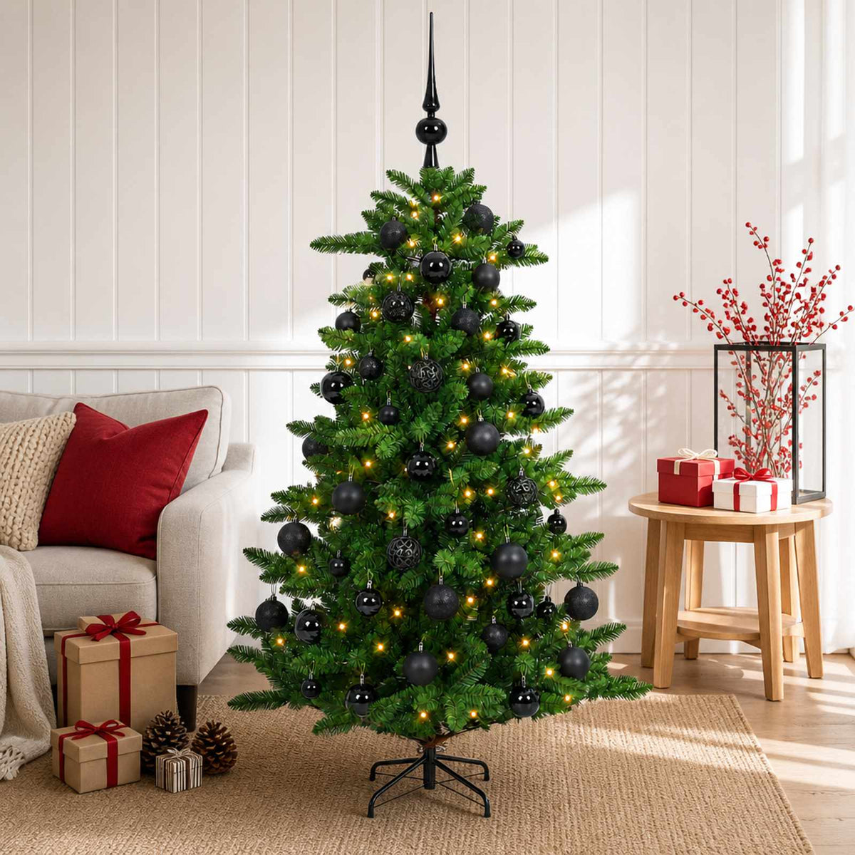 Umjetno božićno drvce s kuglicama 150 cm 150 LED lampica