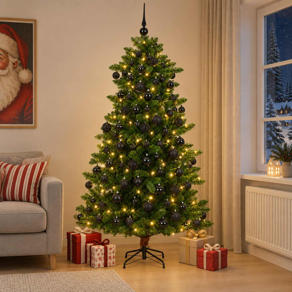 Umjetno božićno drvce s kuglicama 180 cm 300 LED lampica
