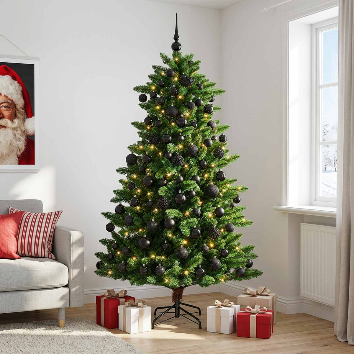 Umjetno božićno drvce s kuglicama 180 cm 300 LED lampica