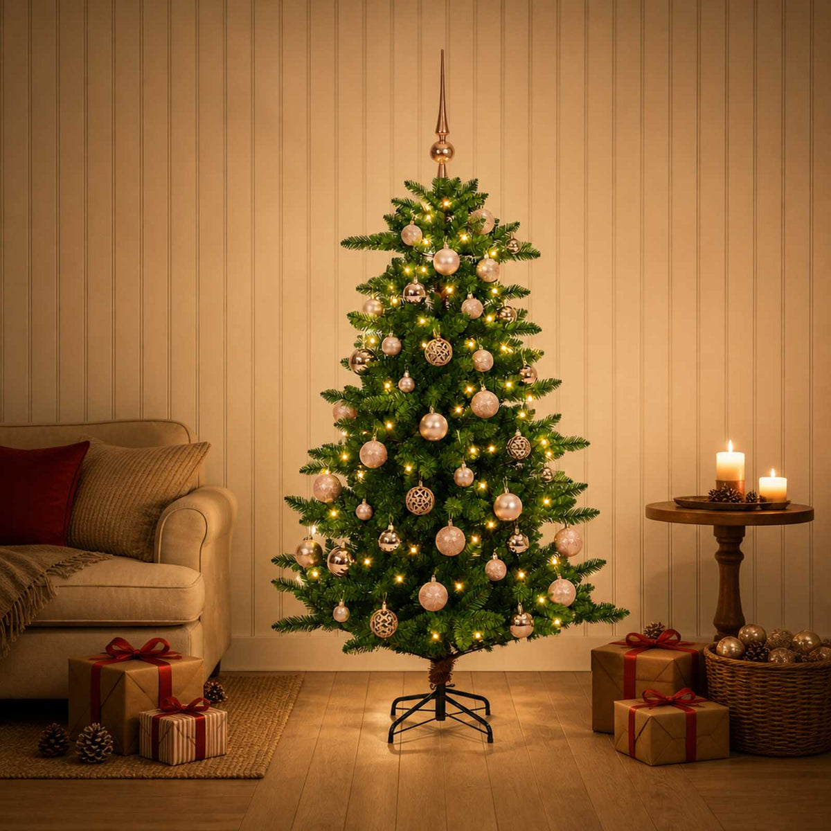 Umjetno božićno drvce s kuglicama 150 cm 150 LED lampica