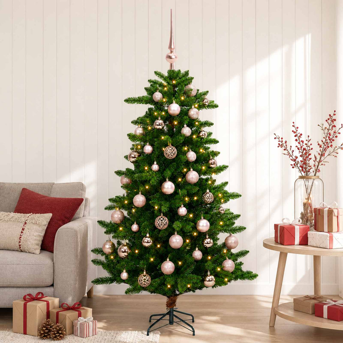 Umjetno božićno drvce s kuglicama 150 cm 150 LED lampica