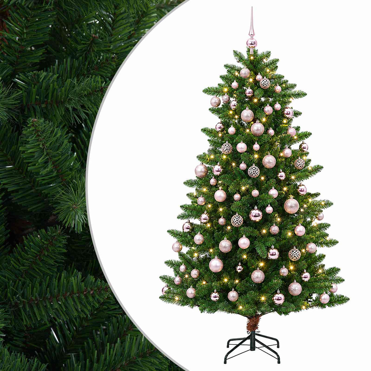 Umjetno božićno drvce s kuglicama 210 cm 300 LED lampica