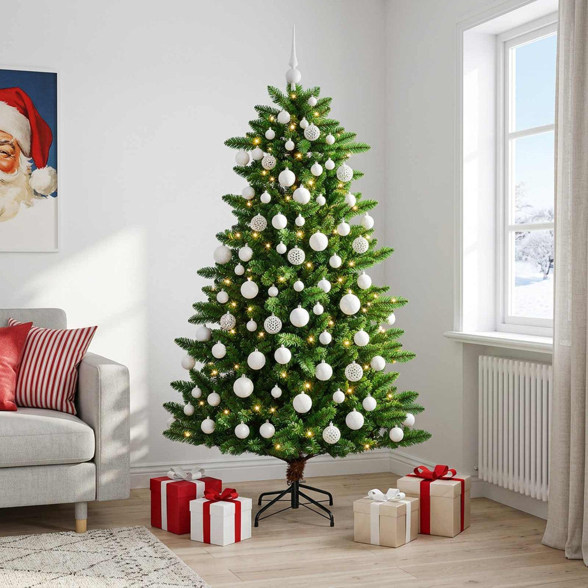Umjetno božićno drvce s kuglicama 180 cm 300 LED lampica