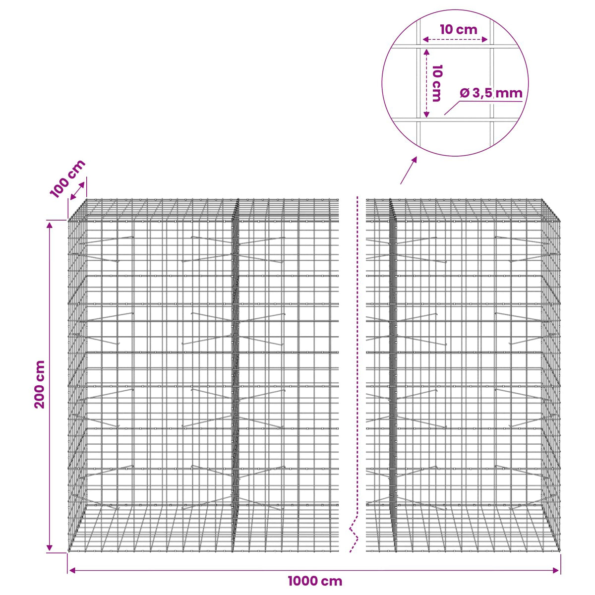 Gabion s žicom debljine 3,5 mm i mrežom 10x10 cm