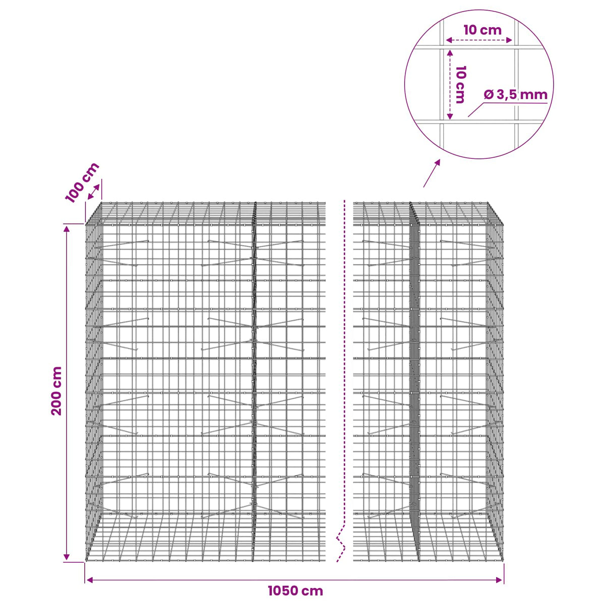 Gabion s žicom debljine 3,5 mm i mrežom 10x10 cm