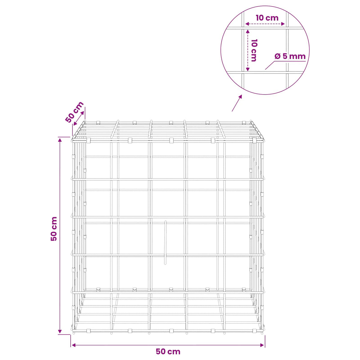 Gabion s žicom debljine 5 mm i mrežom 10x10 cm 50x50x50 cm