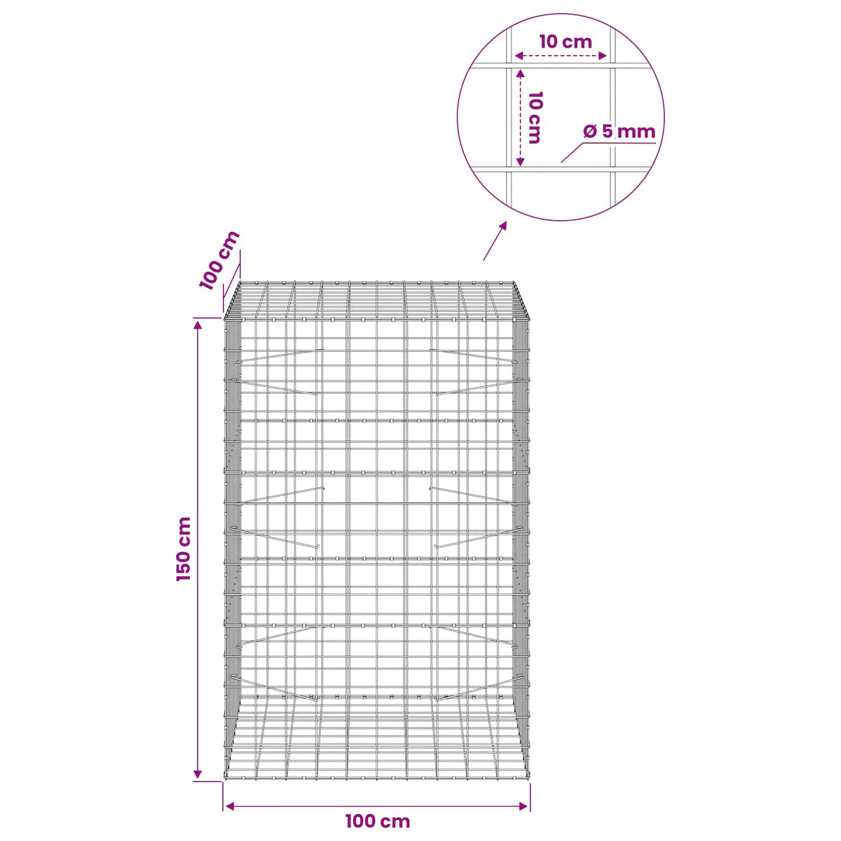 Gabion s žicom debljine 5 mm i mrežom 10x10 cm 100x100x150 cm