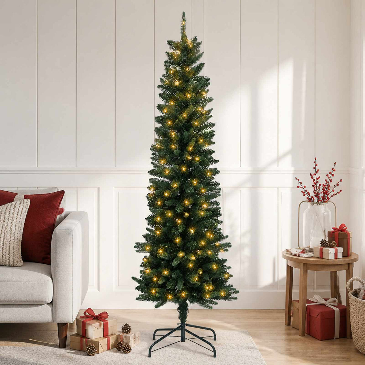 Umjetno vitko božićno drvce 150 cm 150 LED lampica Topla bijela