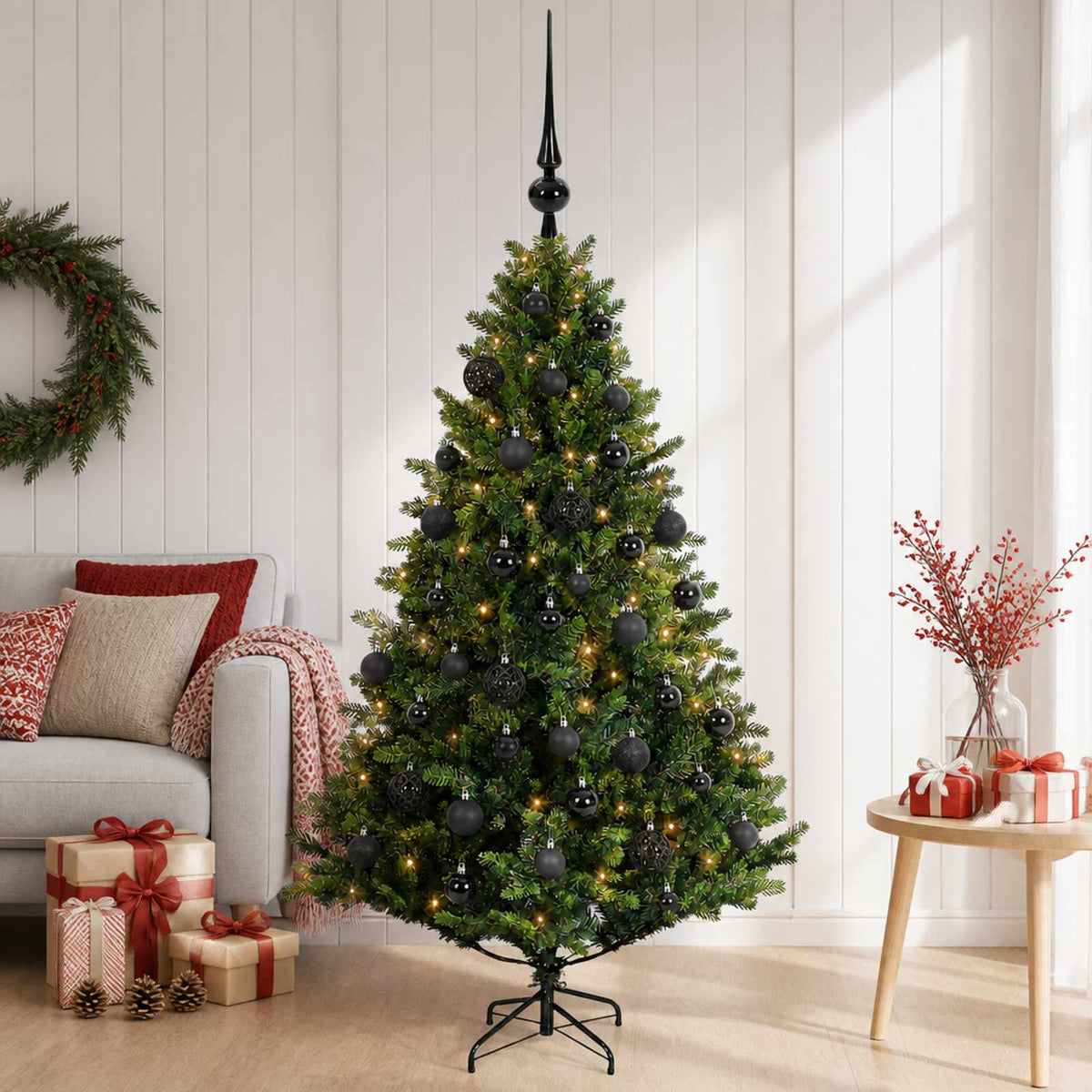 Umjetno božićno drvce s kuglicama 150 cm 150 LED lampica
