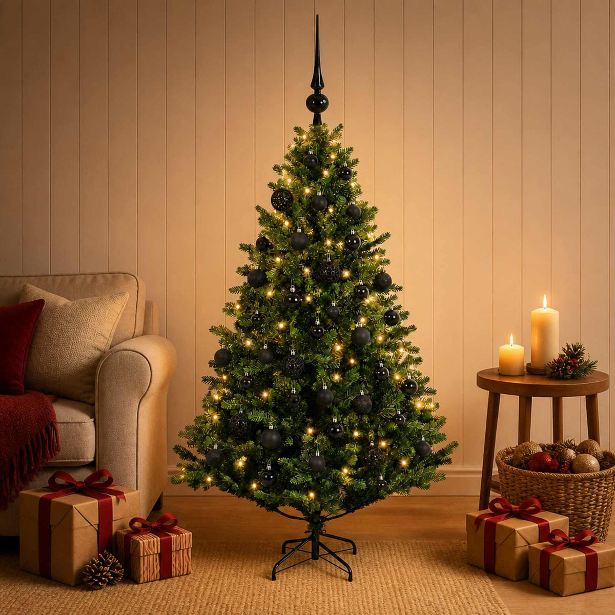 Umjetno božićno drvce s kuglicama 150 cm 150 LED lampica