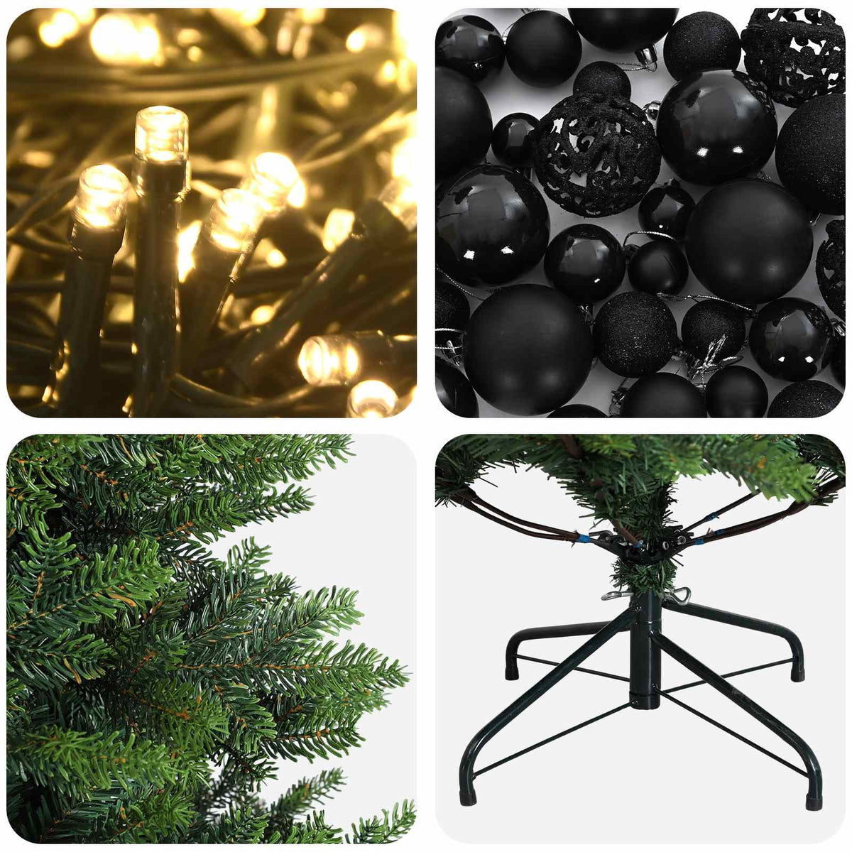 Umjetno božićno drvce s kuglicama 150 cm 150 LED lampica