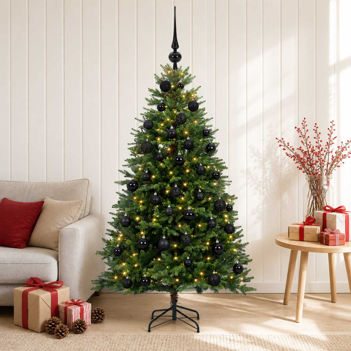 Umjetno božićno drvce s kuglicama 150 cm 150 LED lampica
