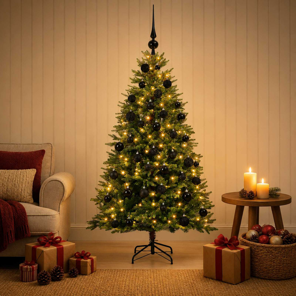 Umjetno božićno drvce s kuglicama 150 cm 150 LED lampica