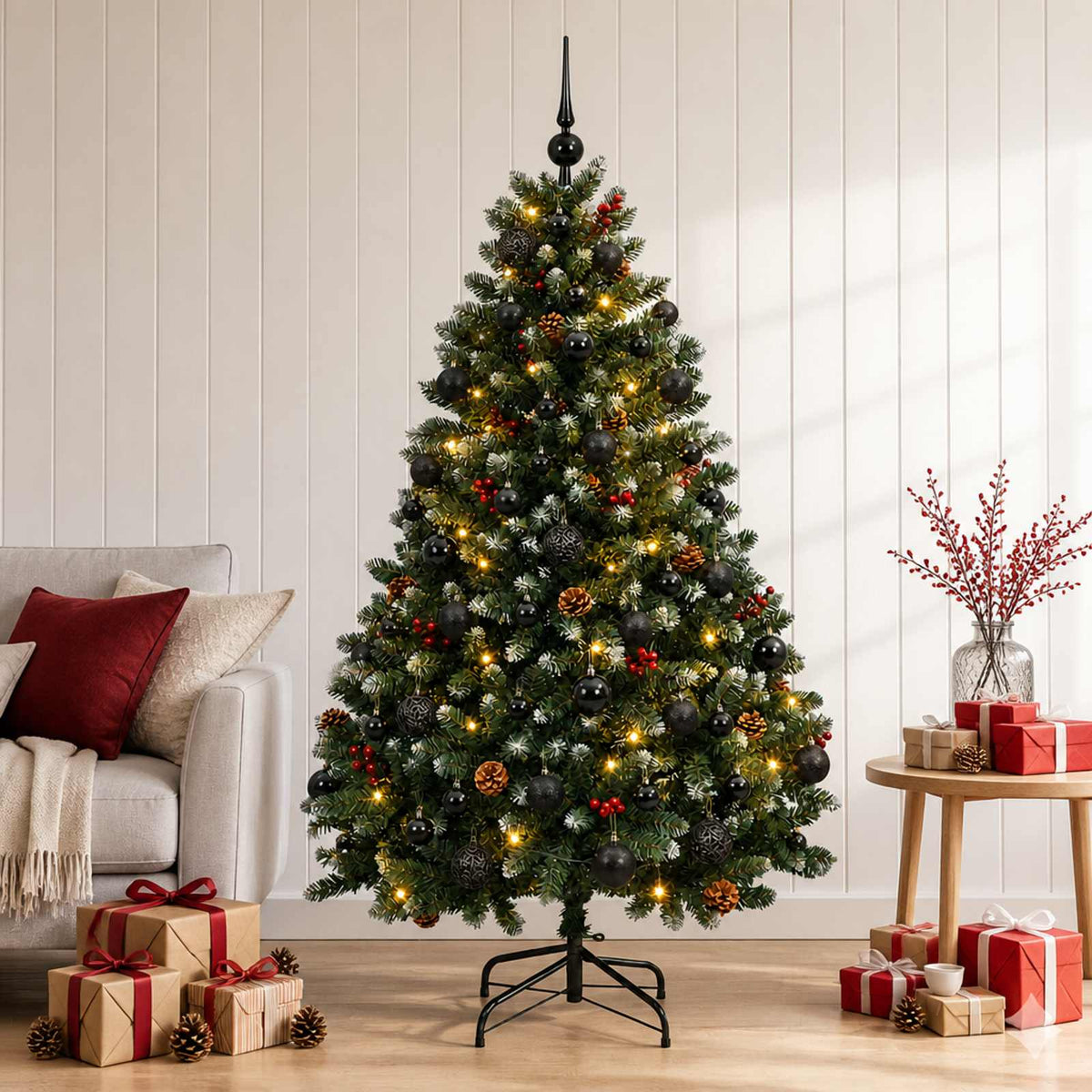 Umjetno božićno drvce zeleno s kuglicama 180 cm 300 LED lampica