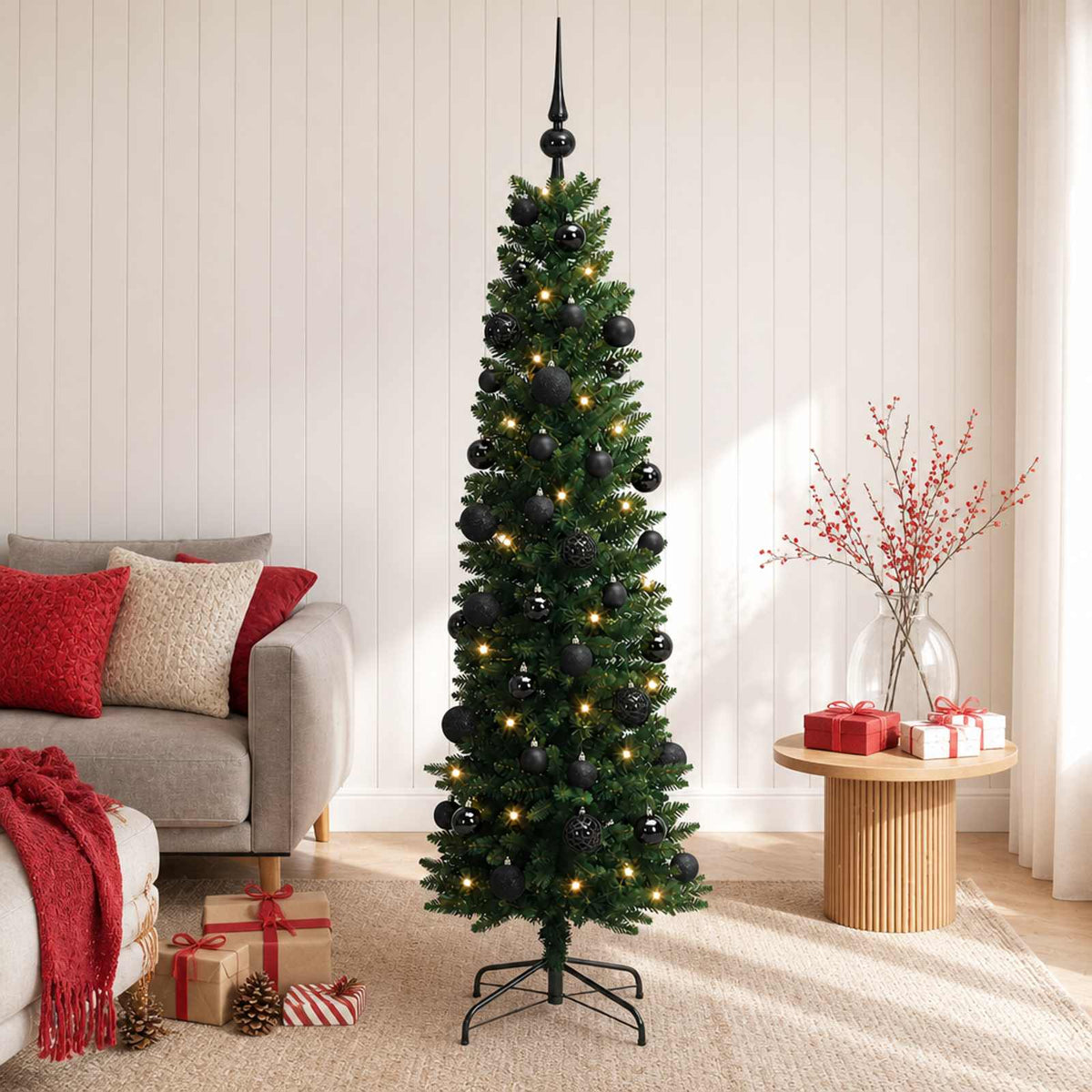 Umjetno usko božićno drvce s kuglicom 120 cm 150 LED lampica