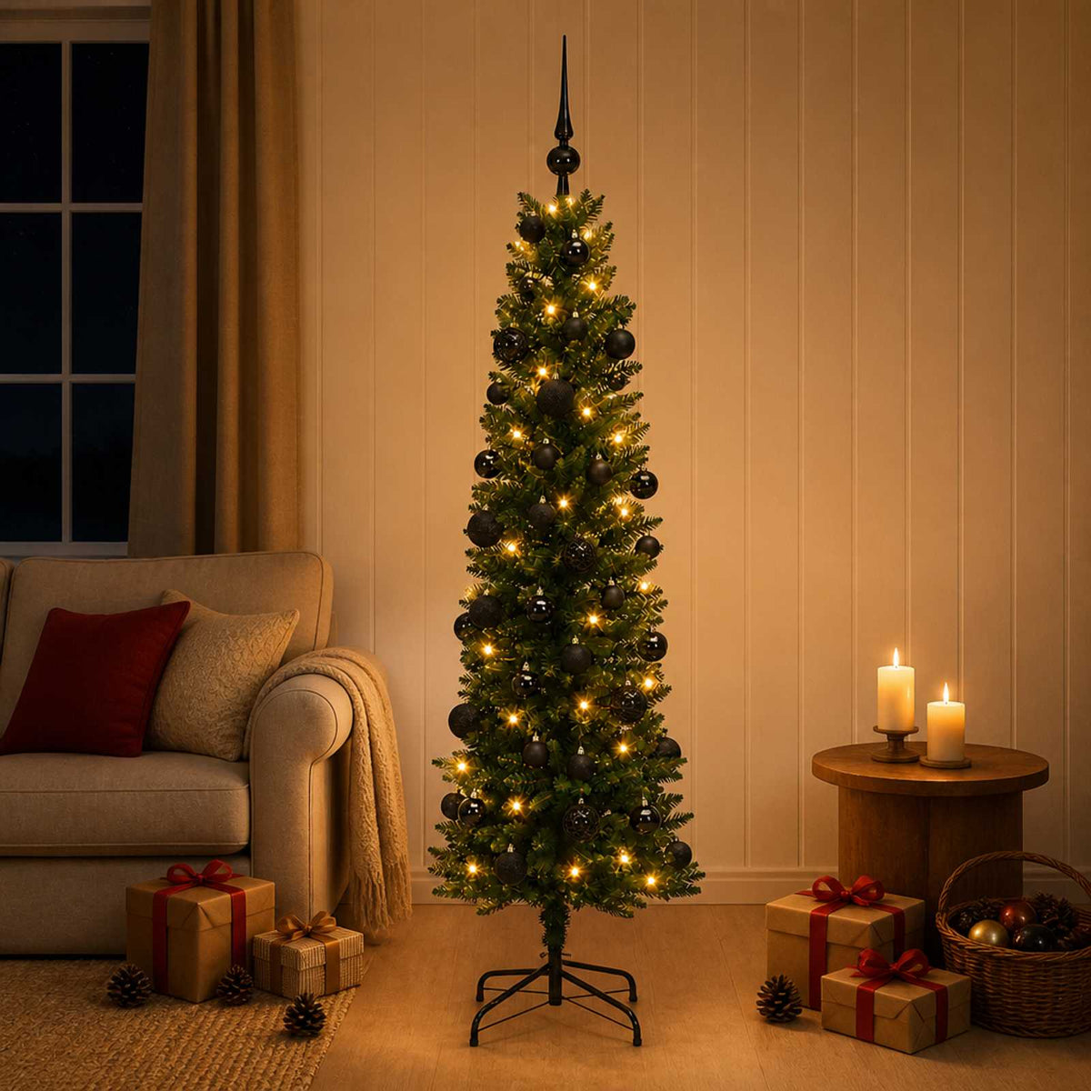Umjetno usko božićno drvce s kuglicom 150 cm 150 LED lampica