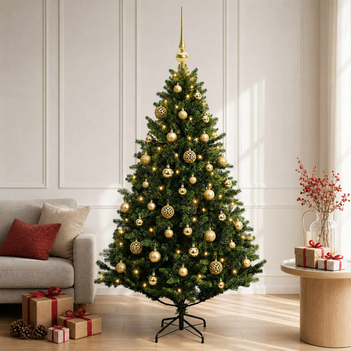 Umjetno božićno drvce s kuglicama 120 cm 150 LED lampica
