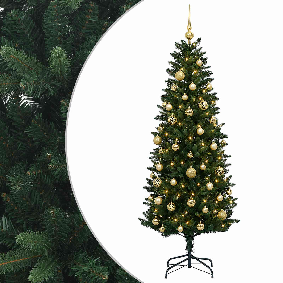 Umjetno božićno drvce s kuglicama 120 cm 150 LED lampica