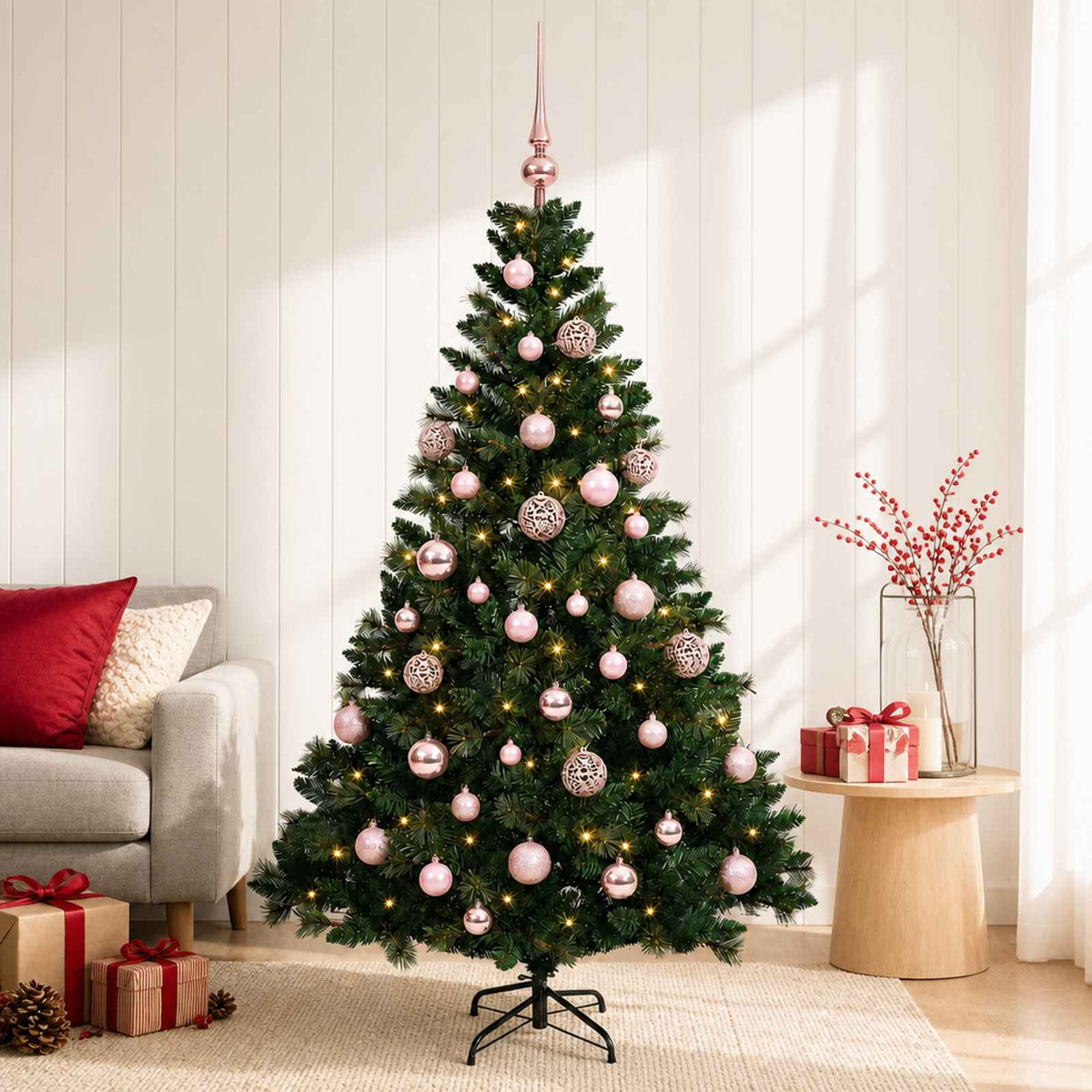 Umjetno božićno drvce s kuglicama 150 cm 150 LED lampica