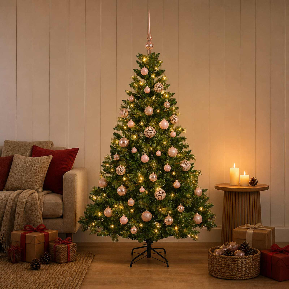 Umjetno božićno drvce s kuglicama 150 cm 150 LED lampica