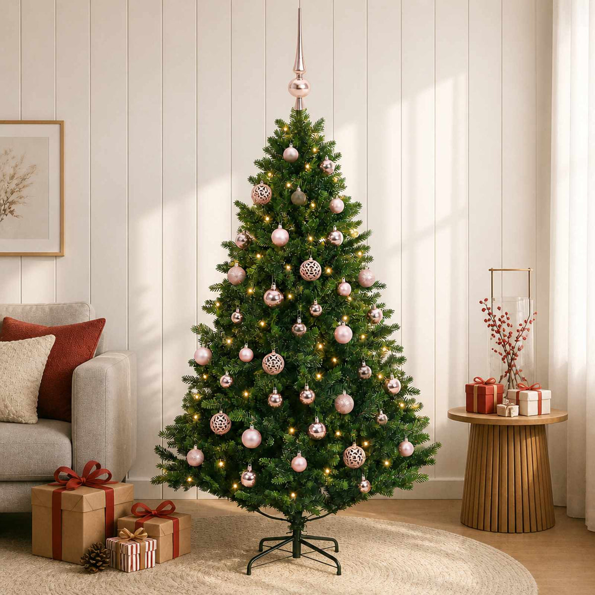 Umjetno božićno drvce s kuglicama 150 cm 150 LED lampica