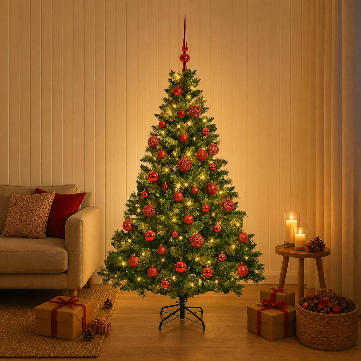 Umjetno božićno drvce s kuglicama 150 cm 150 LED lampica