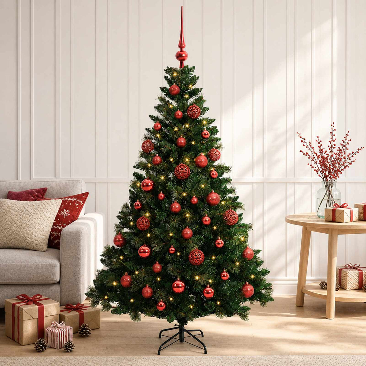 Umjetno božićno drvce s kuglicama 150 cm 150 LED lampica