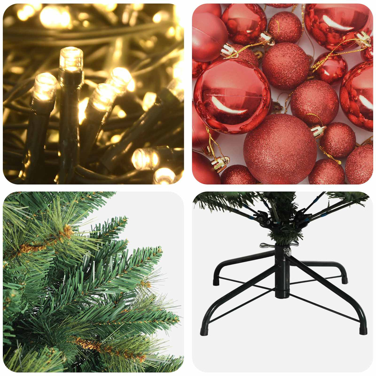 Umjetno božićno drvce s kuglicama 150 cm 150 LED lampica