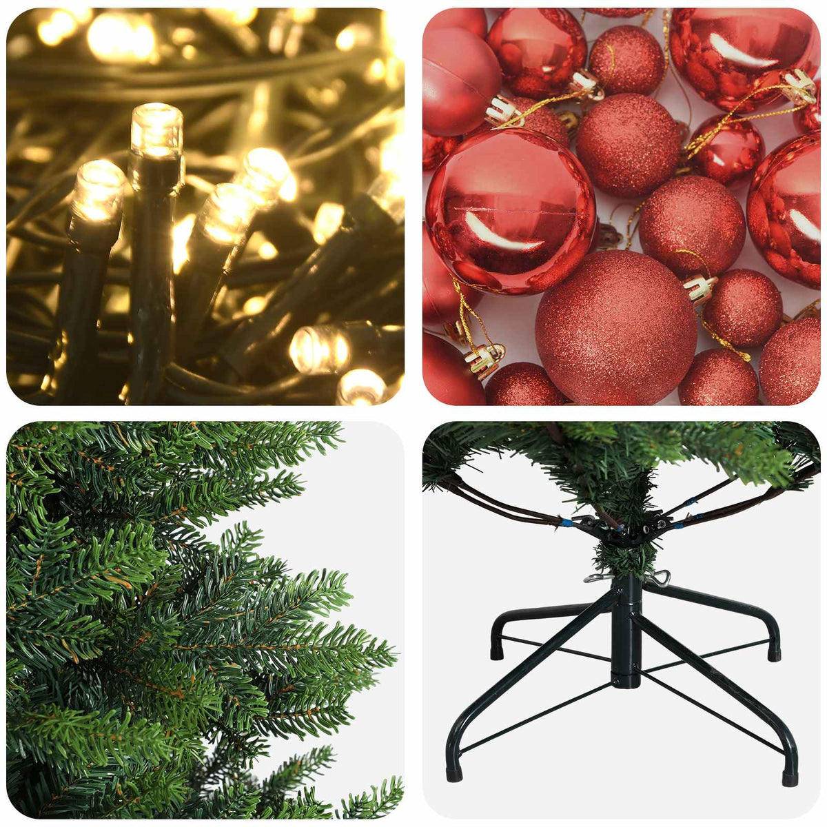 Umjetno božićno drvce s kuglicama 120 cm 150 LED lampica