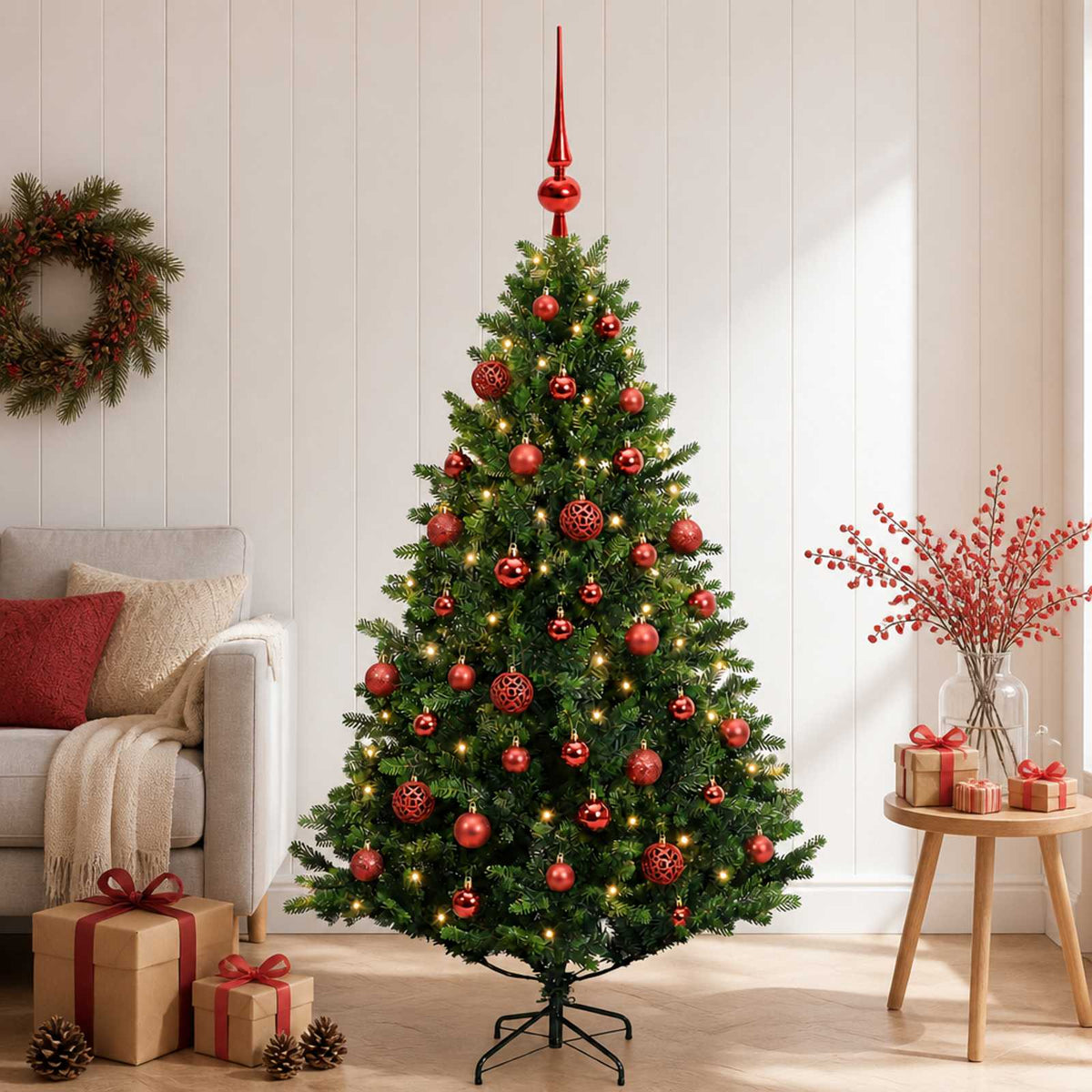 Umjetno božićno drvce s kuglicama 150 cm 150 LED lampica