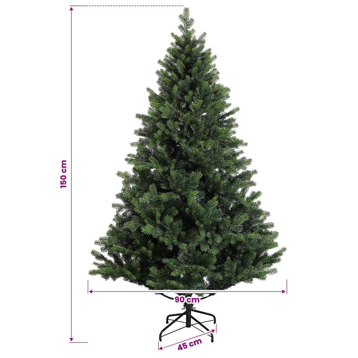 Umjetno božićno drvce s kuglicama 150 cm 150 LED lampica