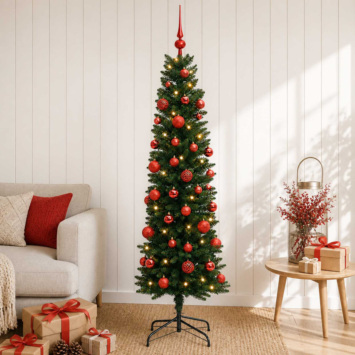 Umjetno usko božićno drvce s kuglicom 150 cm 150 LED lampica