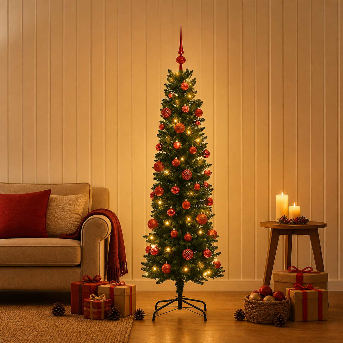 Umjetno usko božićno drvce s kuglicom 150 cm 150 LED lampica