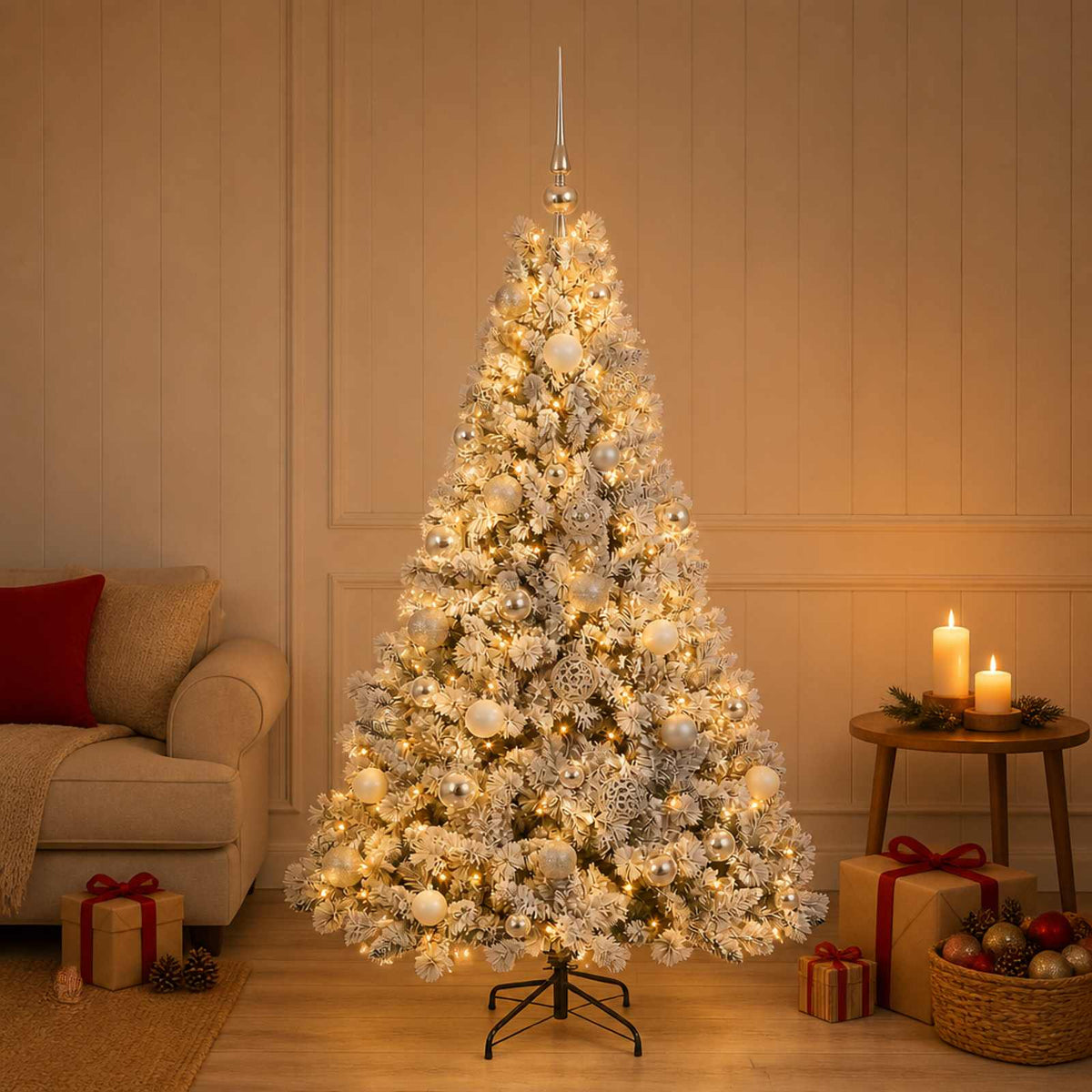 Umjetno božićno drvce s kuglicama 150 cm 150 LED lampica