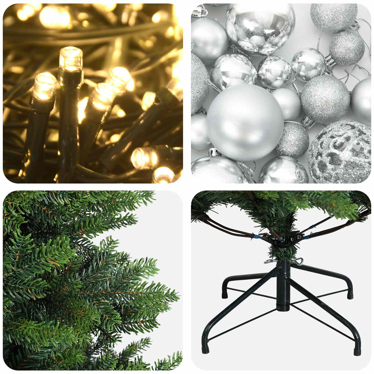 Umjetno božićno drvce s kuglicama 150 cm 150 LED lampica