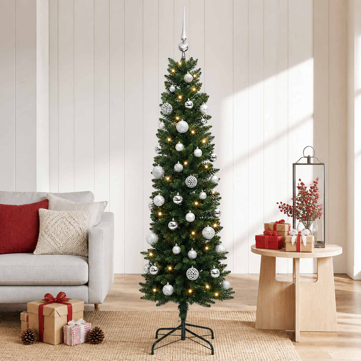 Umjetno usko božićno drvce s kuglicom 150 cm 150 LED lampica