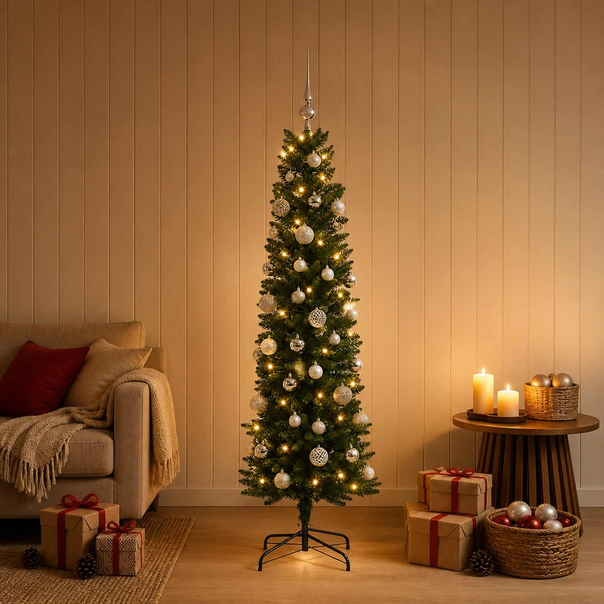 Umjetno usko božićno drvce s kuglicom 150 cm 150 LED lampica