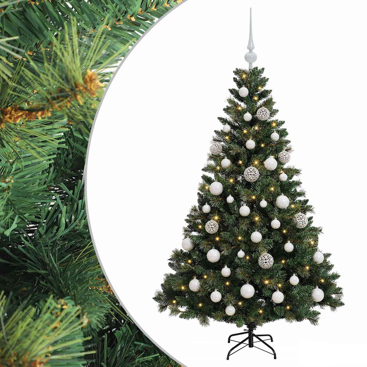 Umjetno božićno drvce s kuglicama 150 cm 150 LED lampica