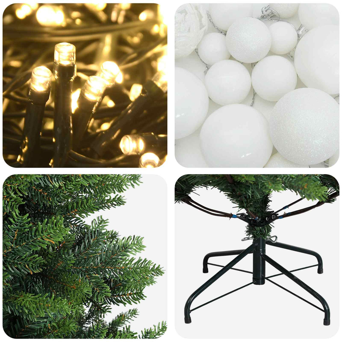 Umjetno božićno drvce s kuglicama 120 cm 150 LED lampica